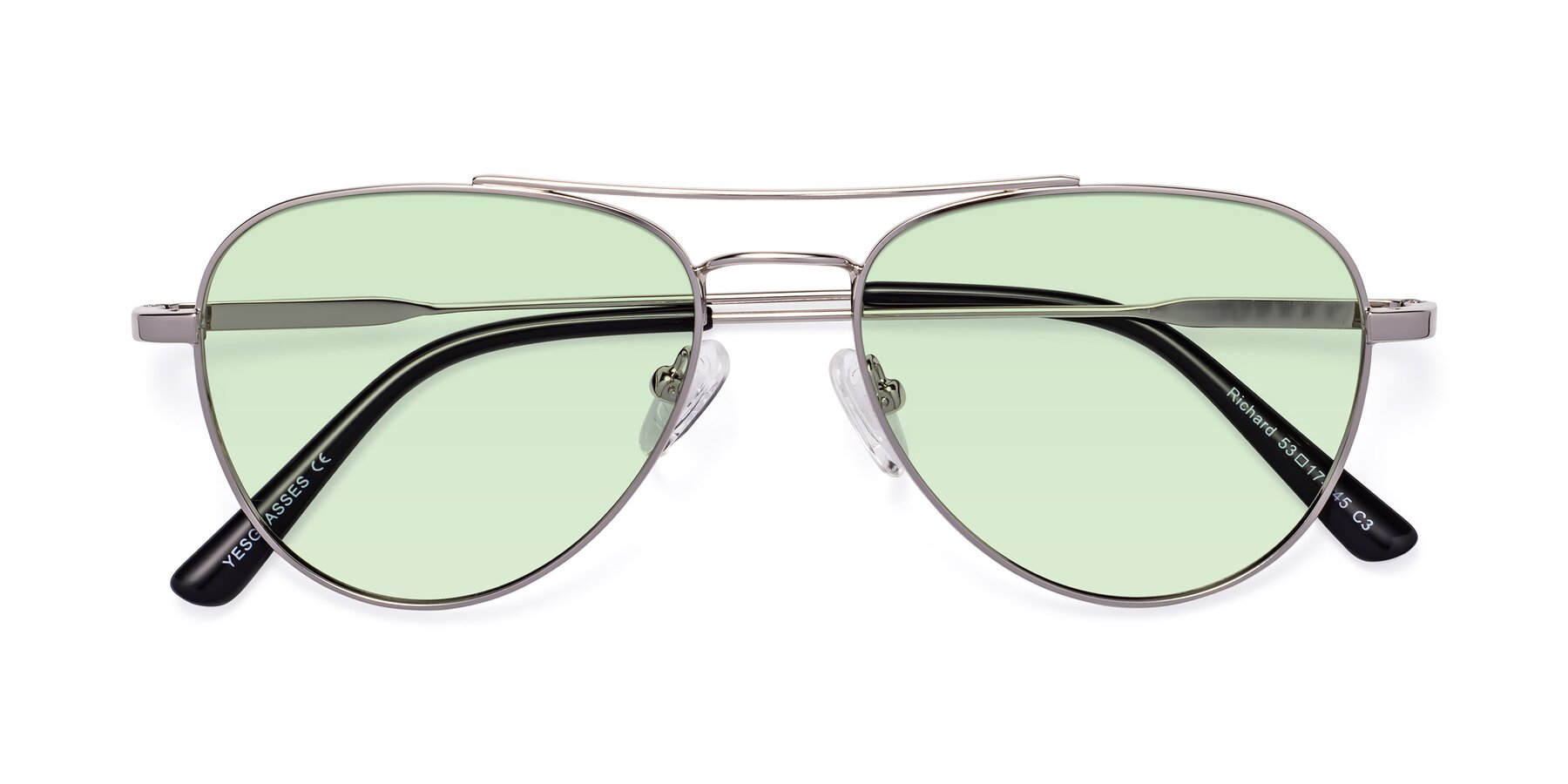 Folded Front of Richard in Silver with Light Green Tinted Lenses