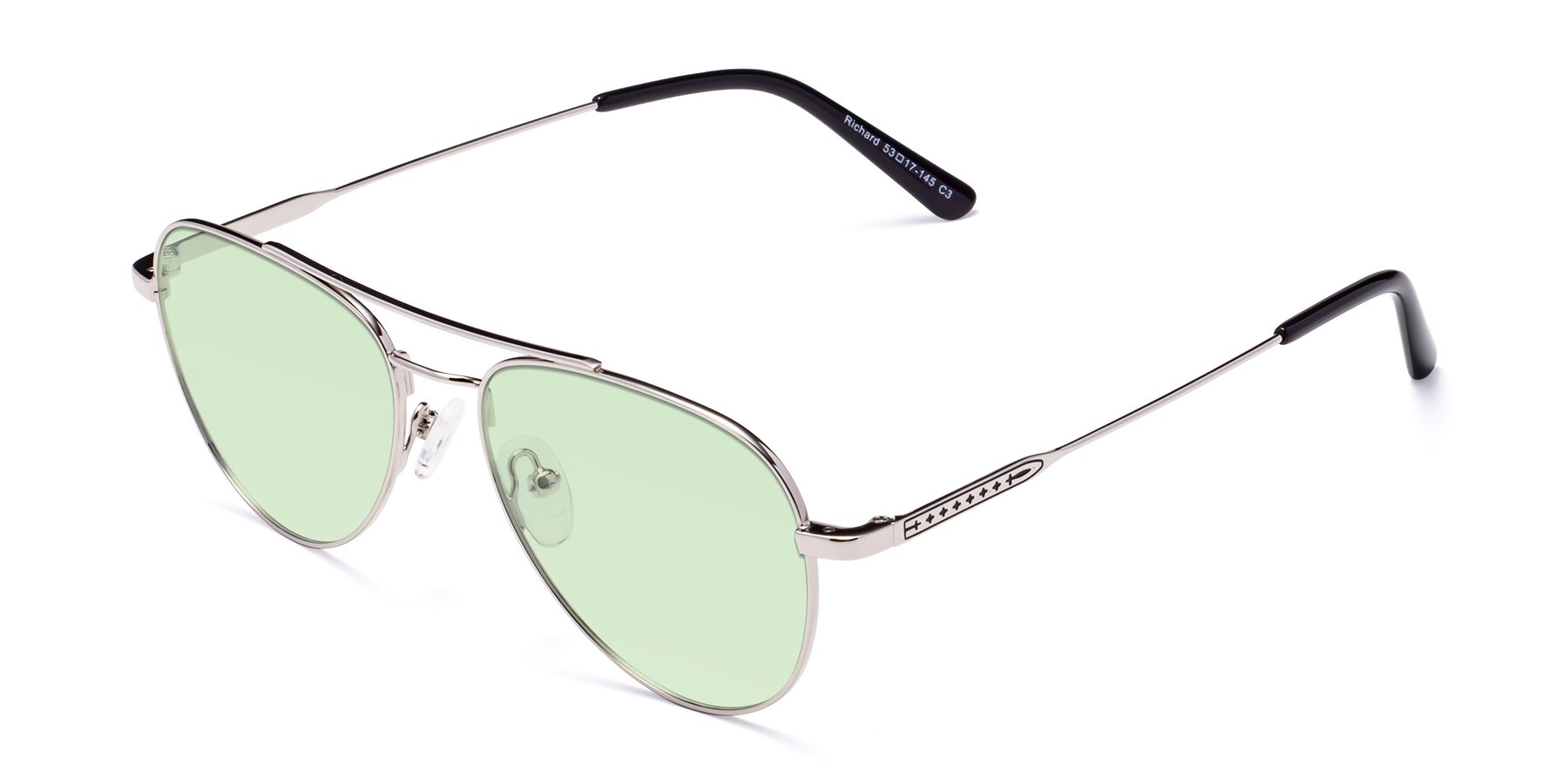 Angle of Richard in Silver with Light Green Tinted Lenses