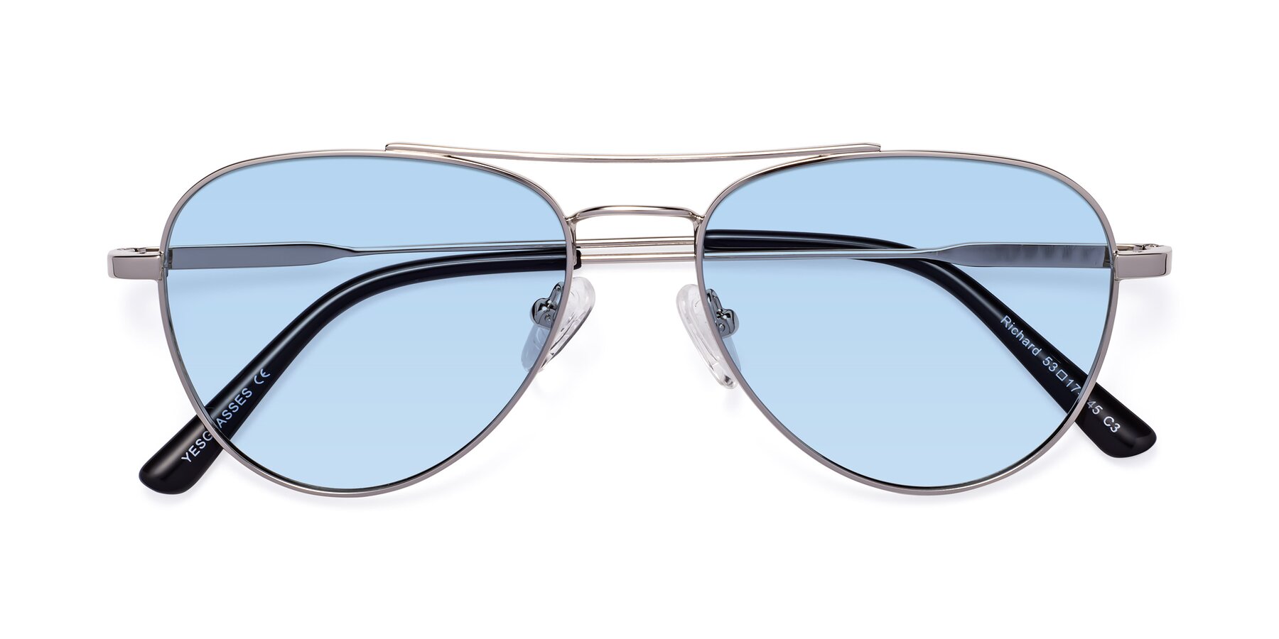 Folded Front of Richard in Silver with Light Blue Tinted Lenses