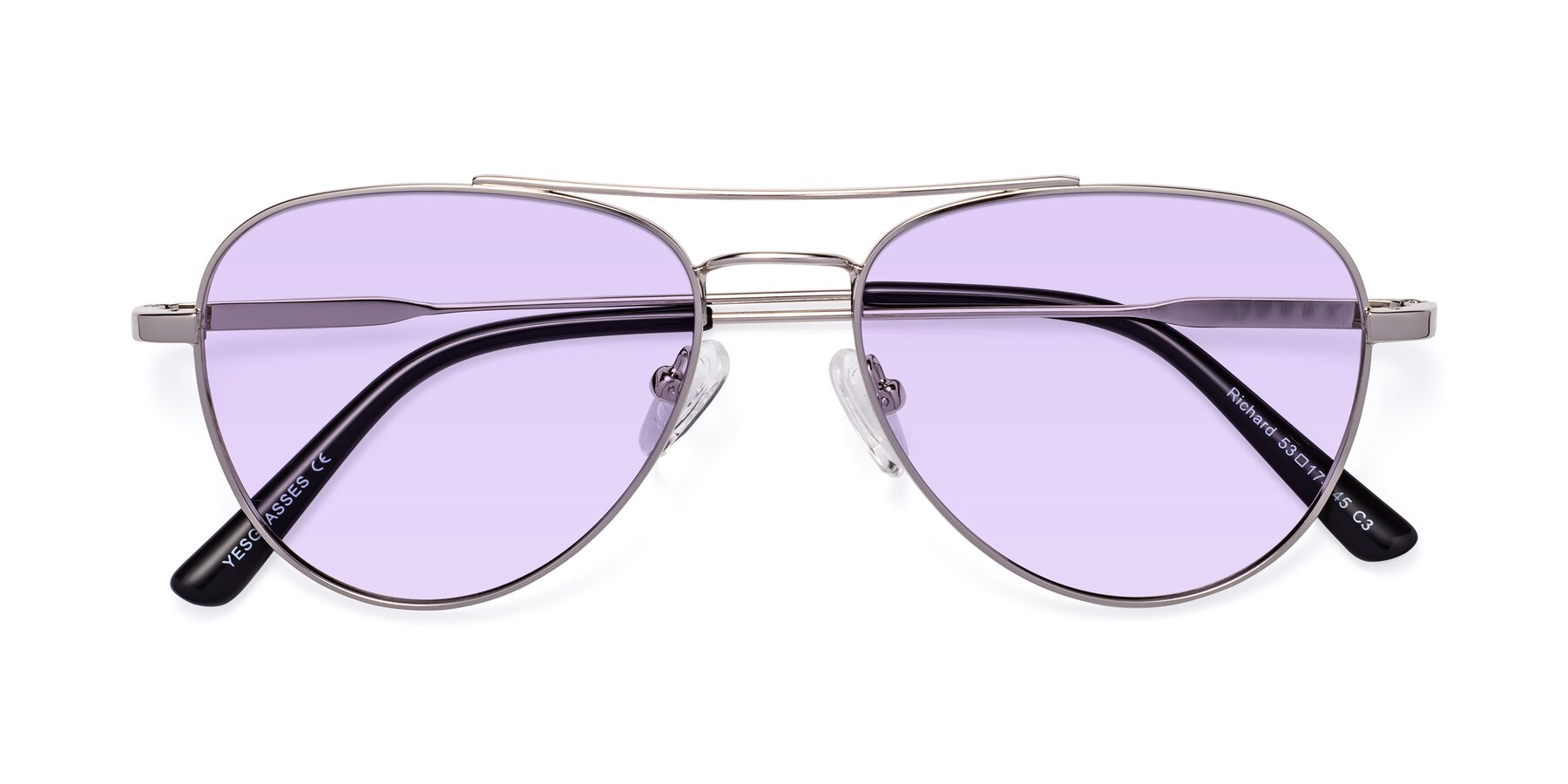 Folded Front of Richard in Silver with Light Purple Tinted Lenses