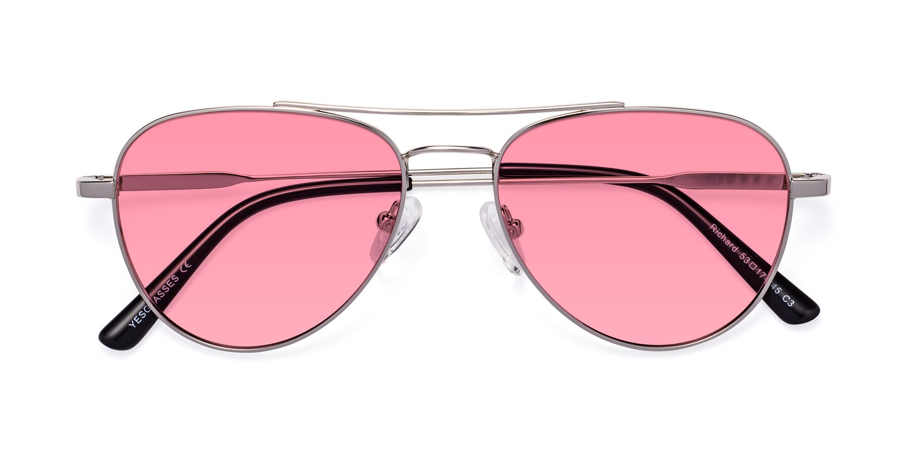 Folded Front of Richard in Silver with Pink Tinted Lenses