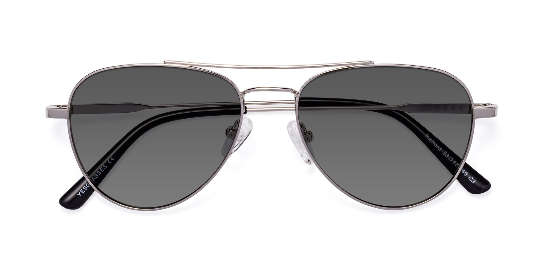 Folded Front of Richard in Silver with Medium Gray Tinted Lenses