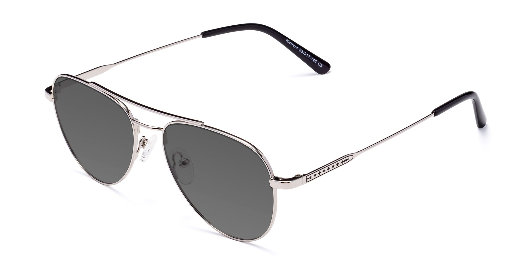 Angle of Richard in Silver with Medium Gray Tinted Lenses
