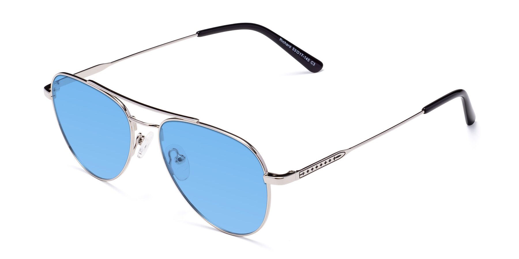 Angle of Richard in Silver with Medium Blue Tinted Lenses