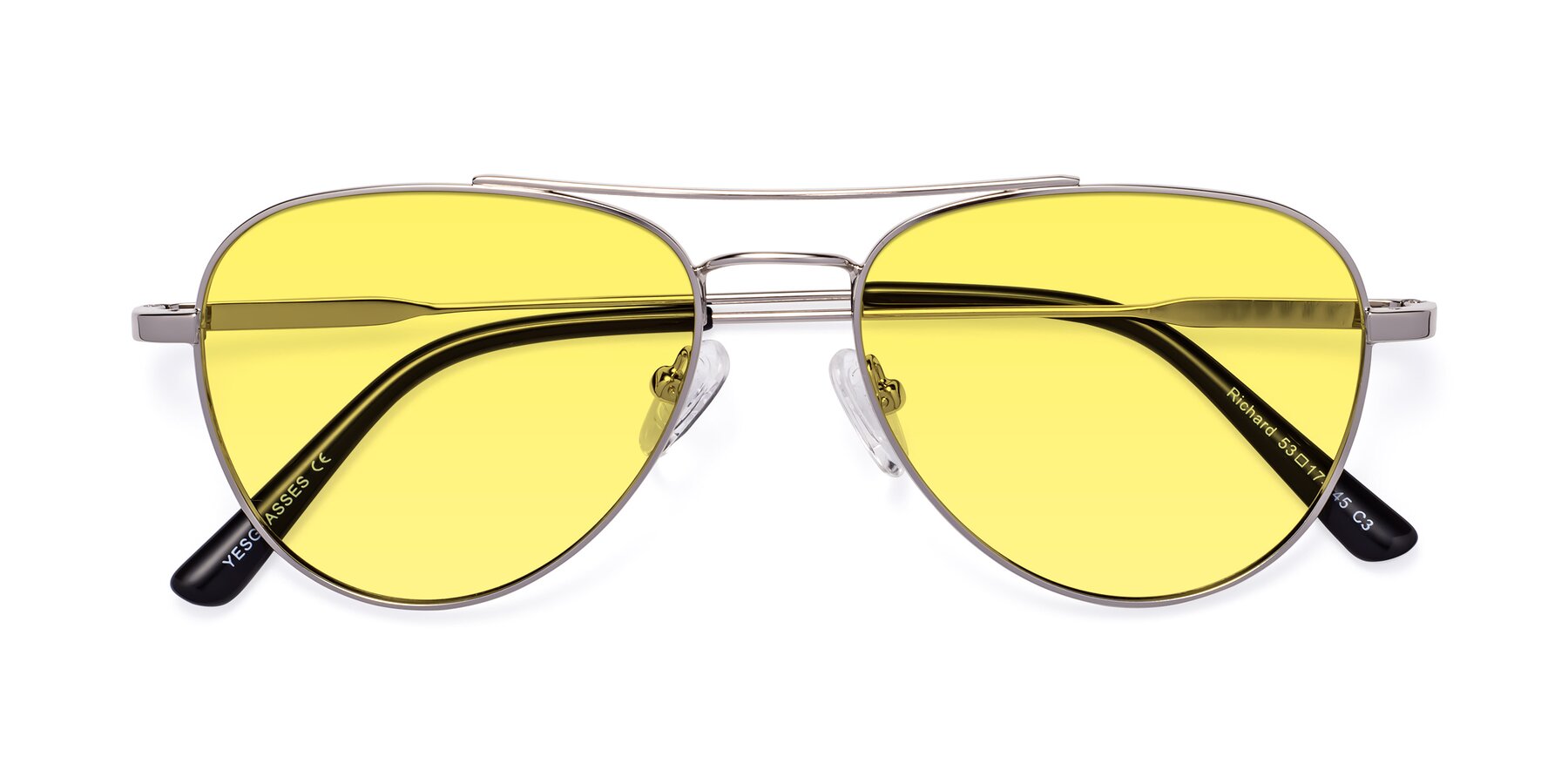 Folded Front of Richard in Silver with Medium Yellow Tinted Lenses