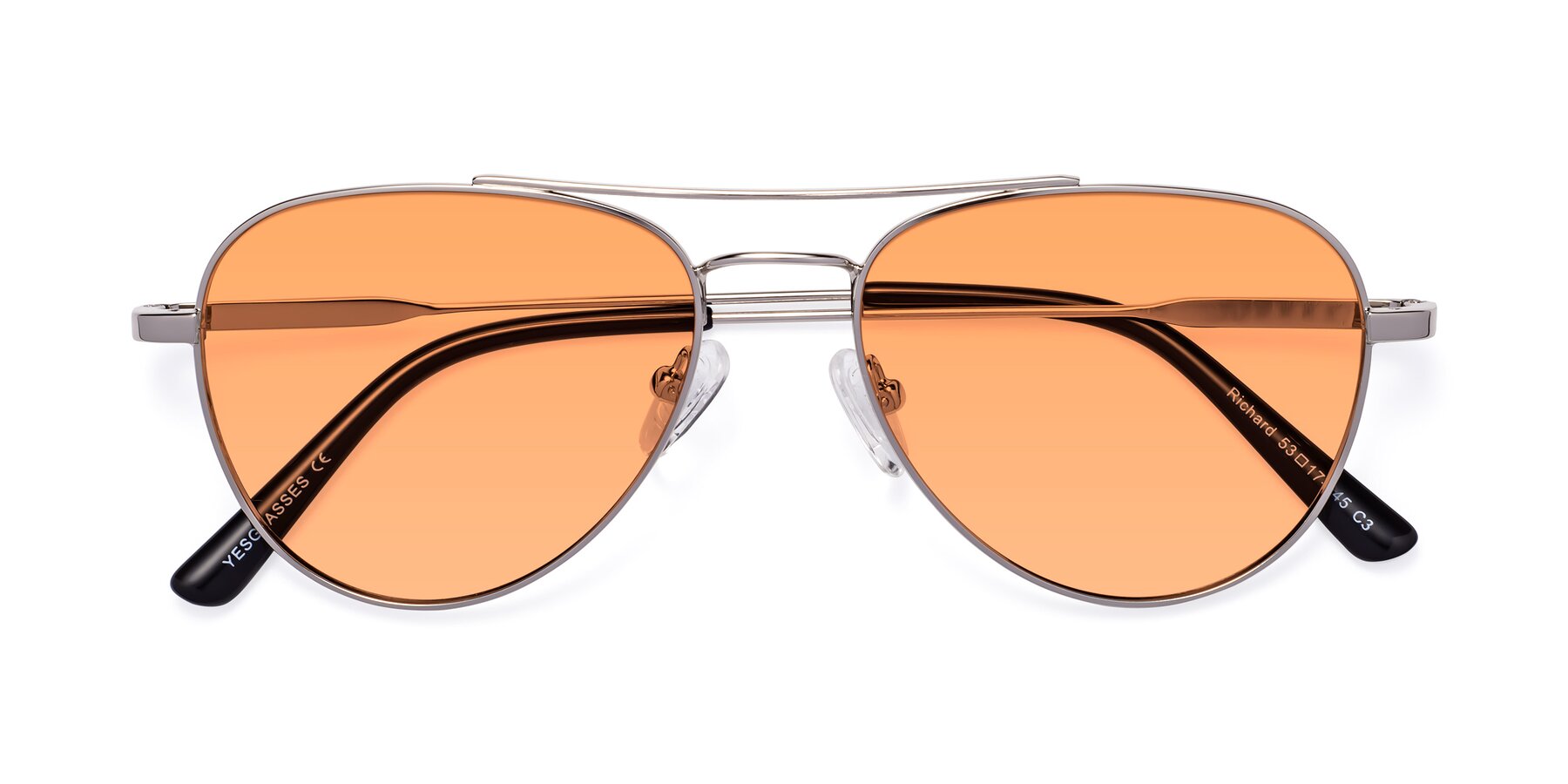 Folded Front of Richard in Silver with Medium Orange Tinted Lenses