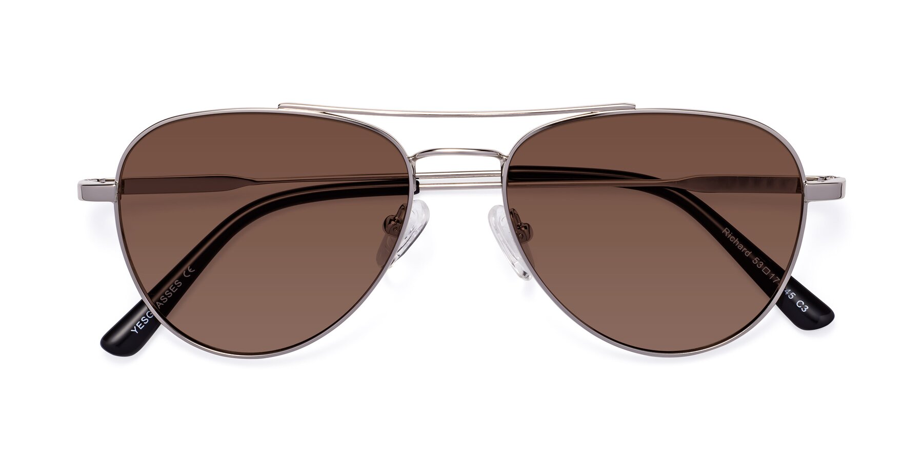 Folded Front of Richard in Silver with Brown Tinted Lenses