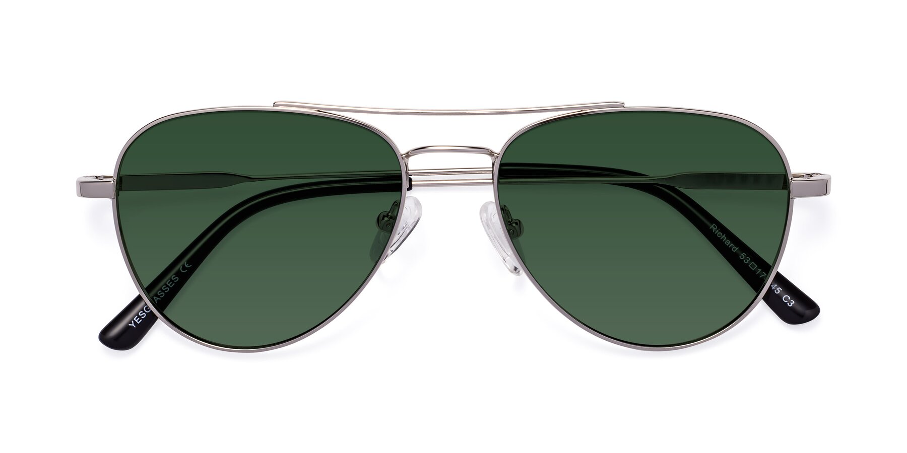 Folded Front of Richard in Silver with Green Tinted Lenses