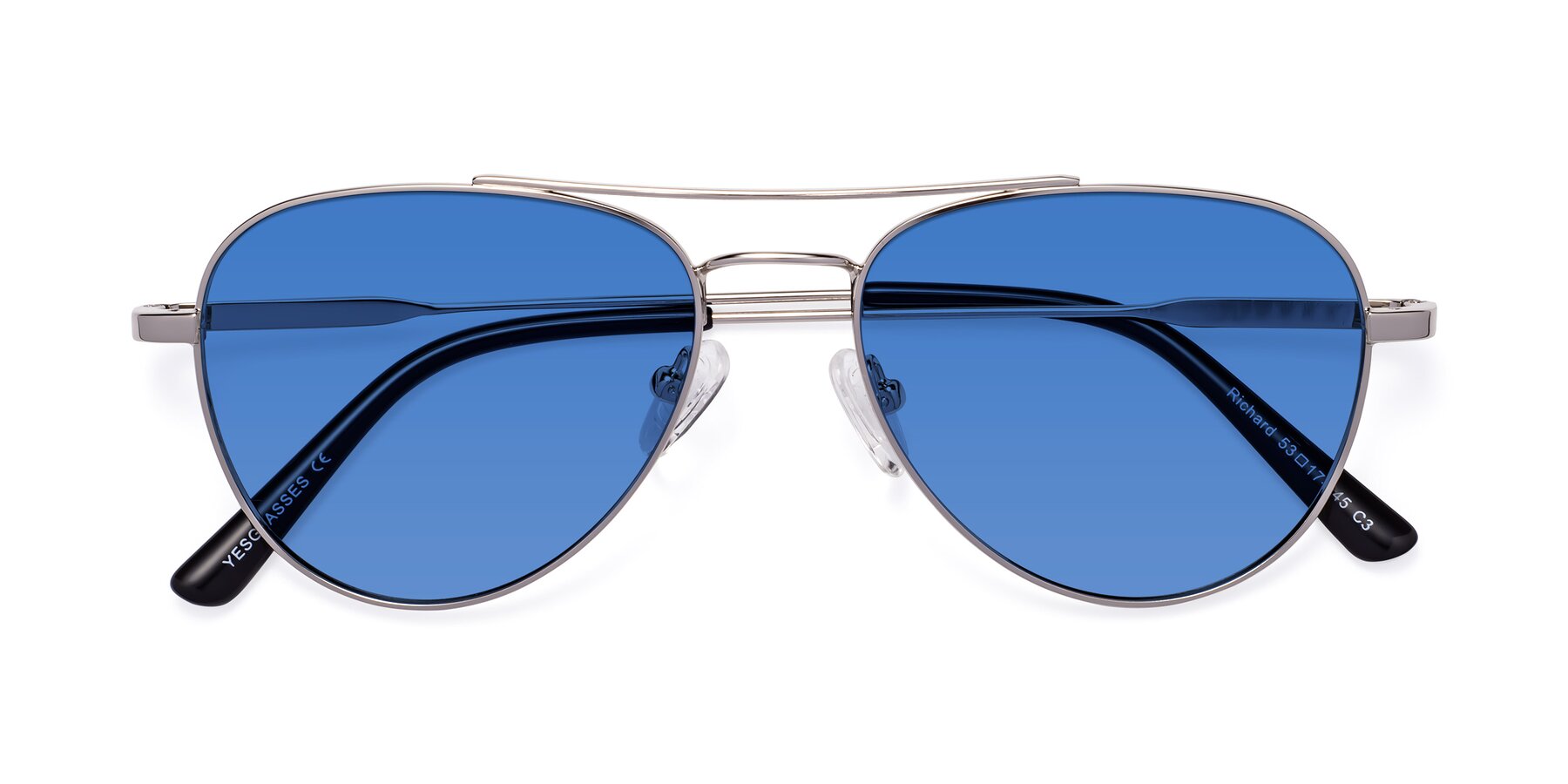 Folded Front of Richard in Silver with Blue Tinted Lenses
