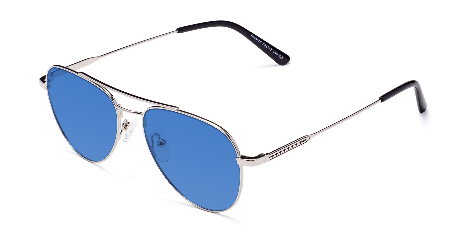 Angle of Richard in Silver with Blue Tinted Lenses