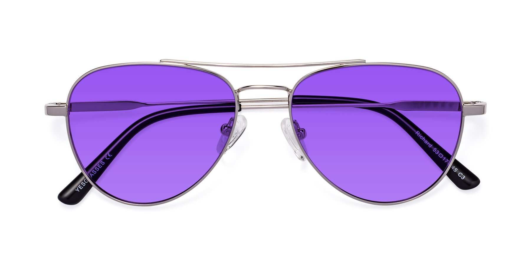 Folded Front of Richard in Silver with Purple Tinted Lenses