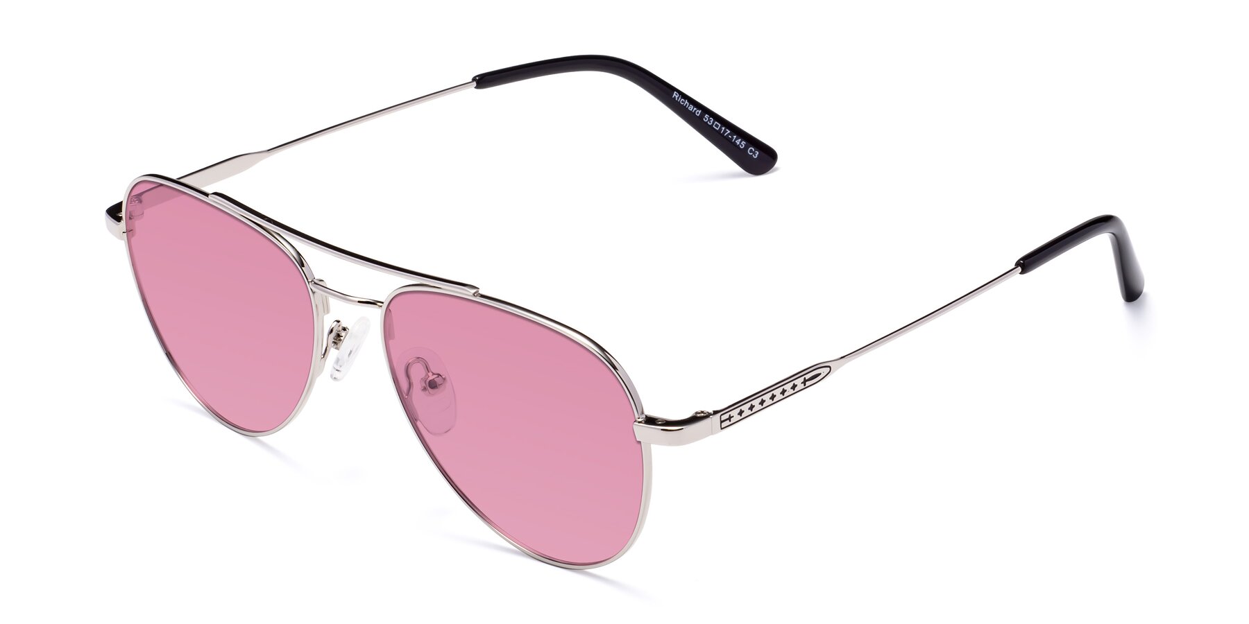 Angle of Richard in Silver with Medium Wine Tinted Lenses