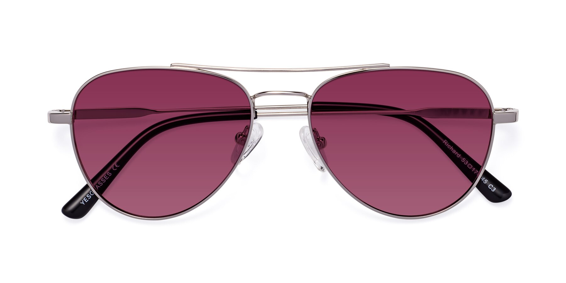 Folded Front of Richard in Silver with Wine Tinted Lenses