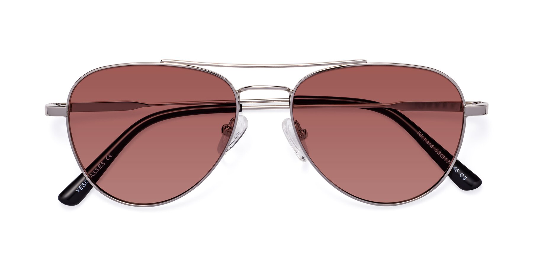 Folded Front of Richard in Silver with Garnet Tinted Lenses