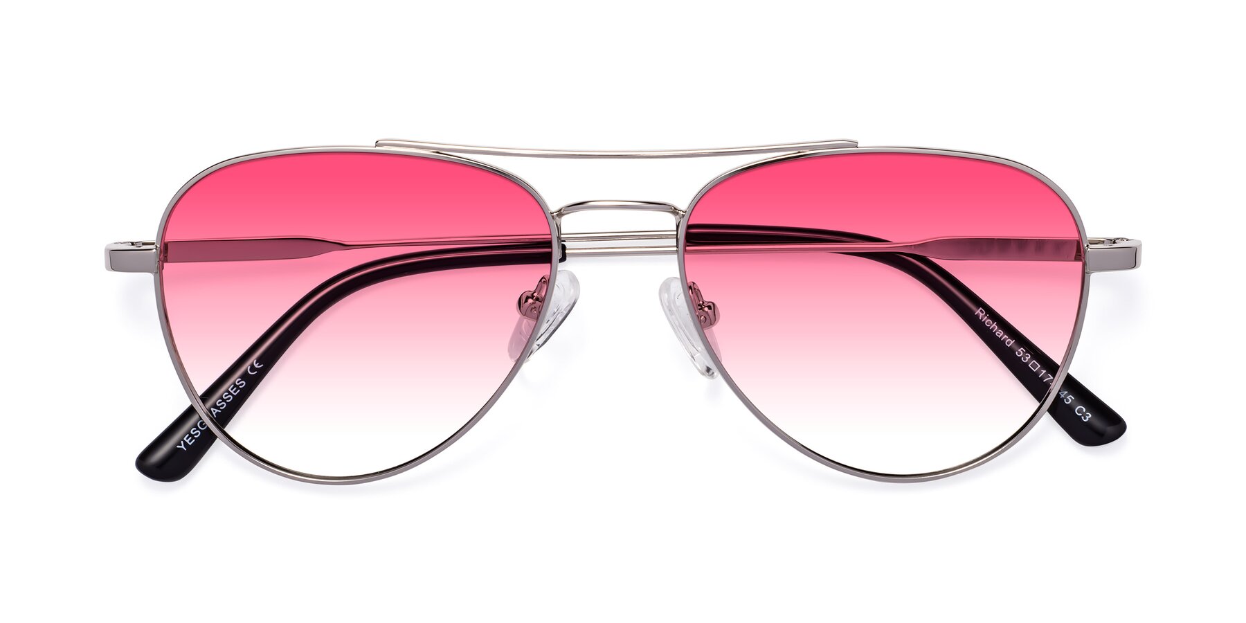 Folded Front of Richard in Silver with Pink Gradient Lenses