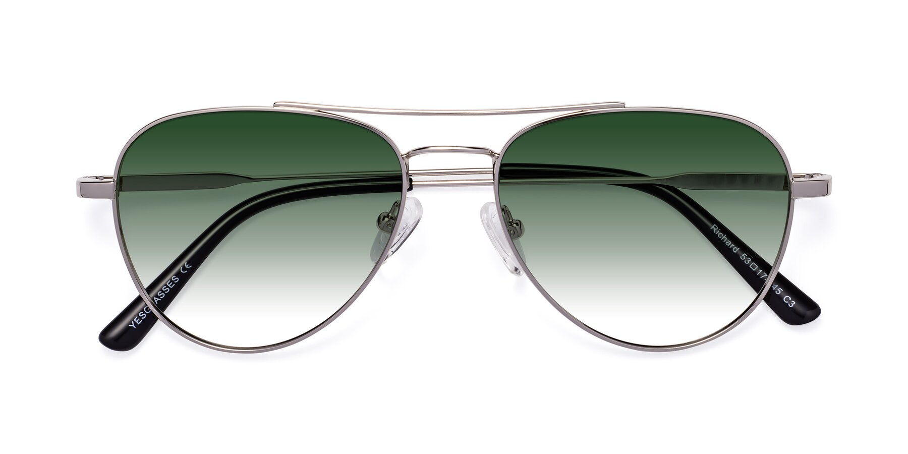 Folded Front of Richard in Silver with Green Gradient Lenses