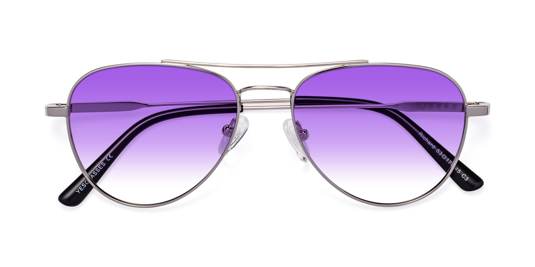Folded Front of Richard in Silver with Purple Gradient Lenses