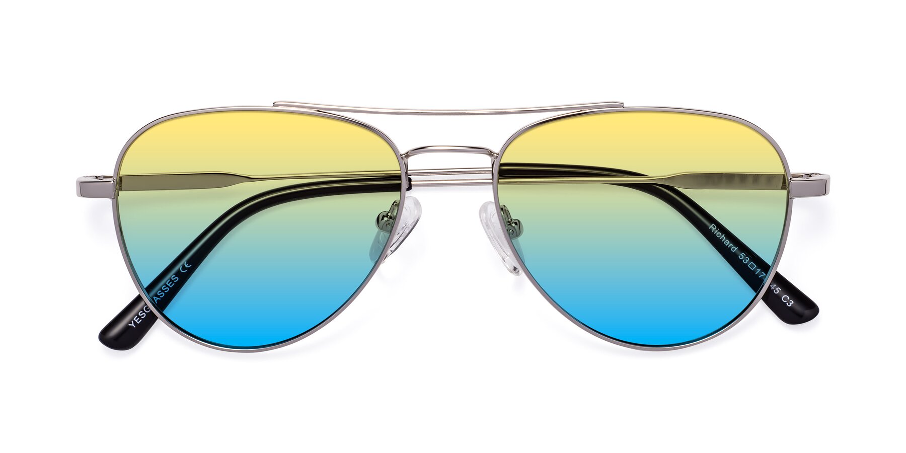 Folded Front of Richard in Silver with Yellow / Blue Gradient Lenses