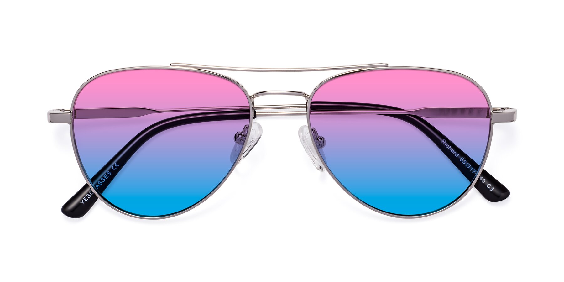 Folded Front of Richard in Silver with Pink / Blue Gradient Lenses