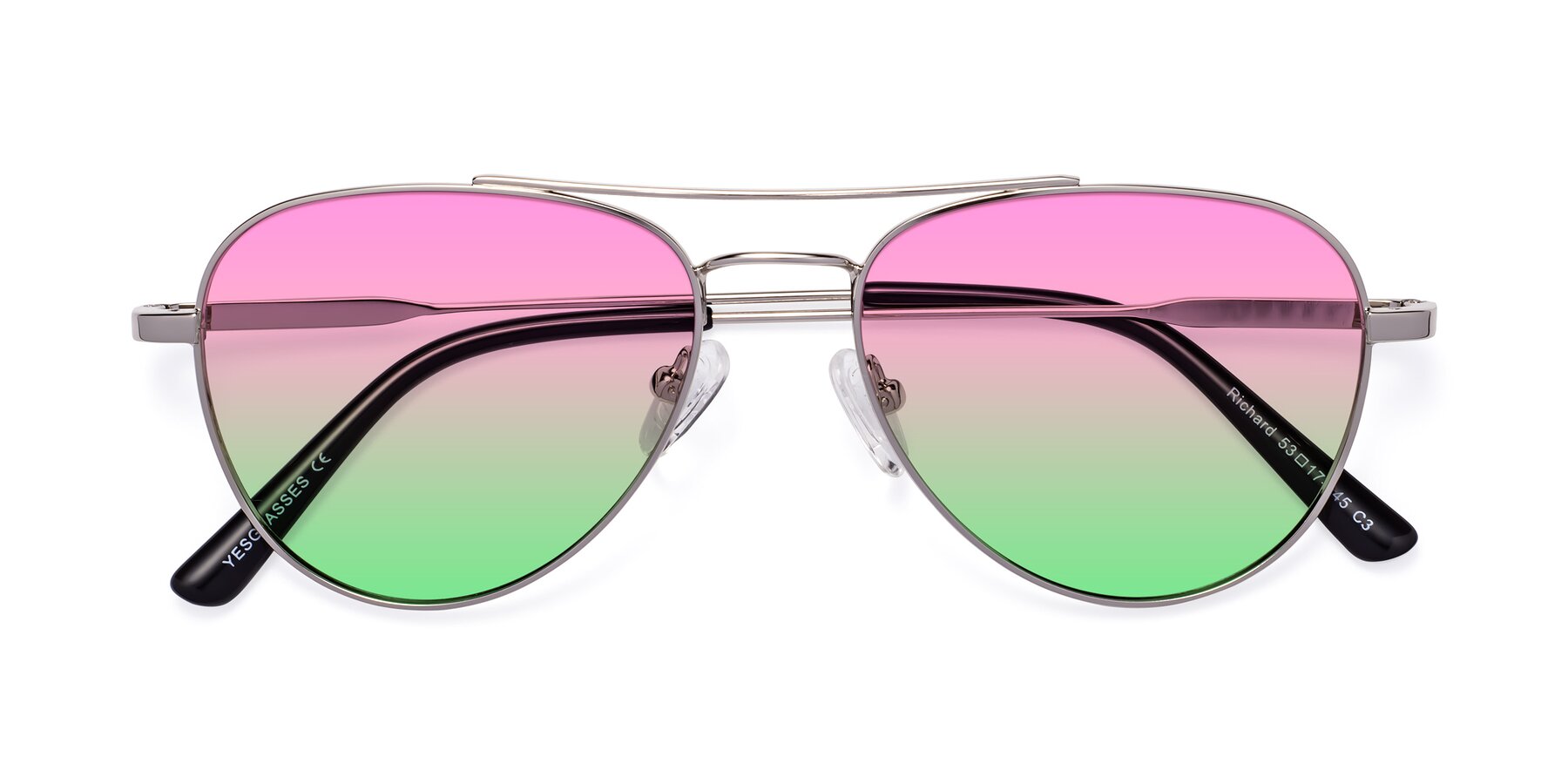 Folded Front of Richard in Silver with Pink / Green Gradient Lenses