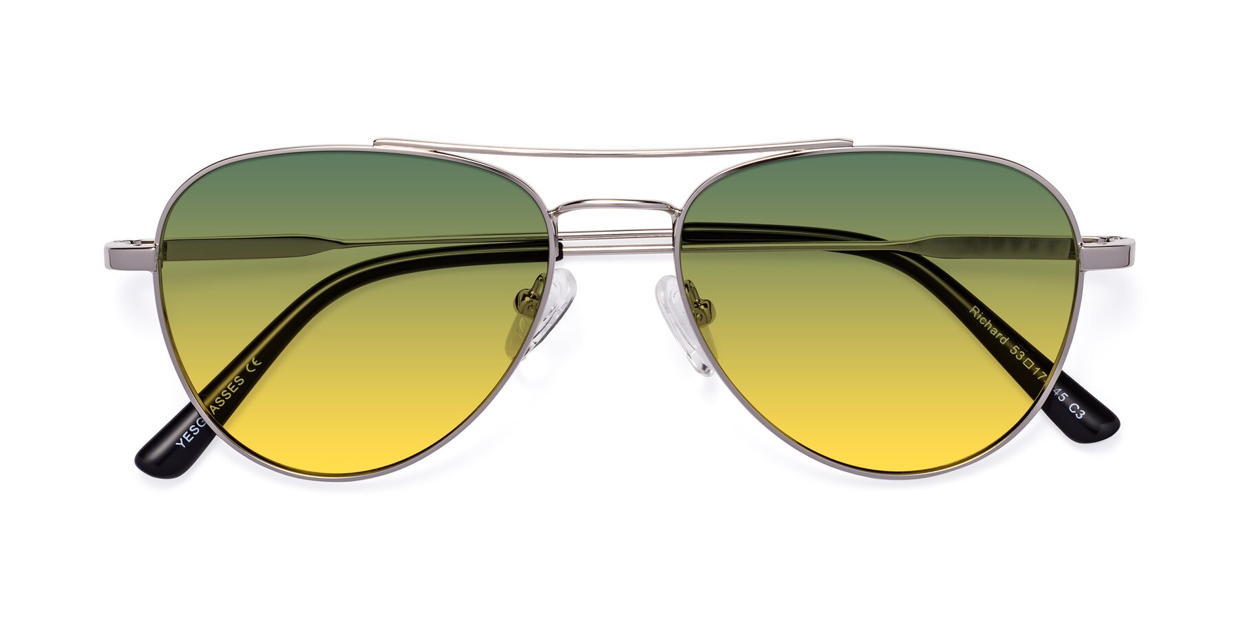 Folded Front of Richard in Silver with Green / Yellow Gradient Lenses