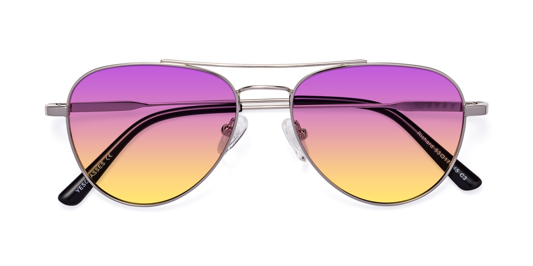 Folded Front of Richard in Silver with Purple / Yellow Gradient Lenses