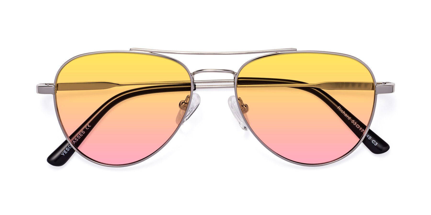 Folded Front of Richard in Silver with Yellow / Pink Gradient Lenses