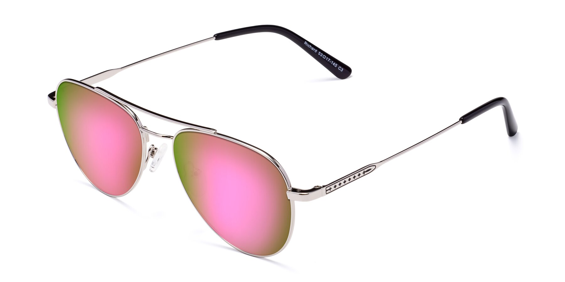Angle of Richard in Silver with Pink Mirrored Lenses