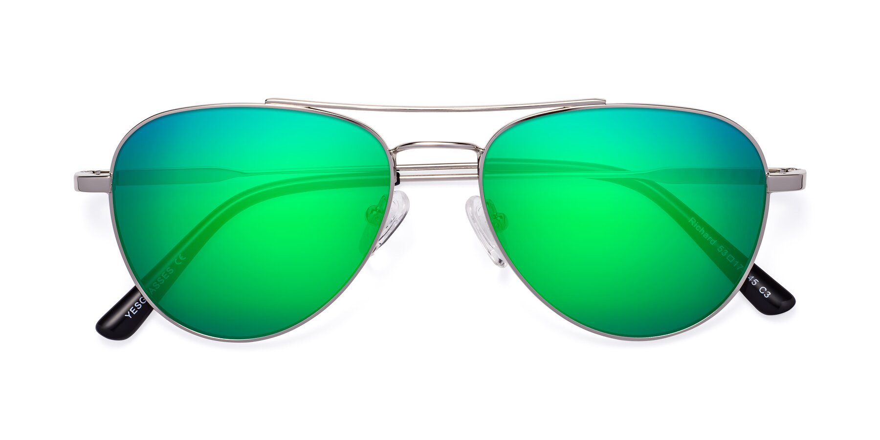 Folded Front of Richard in Silver with Green Mirrored Lenses