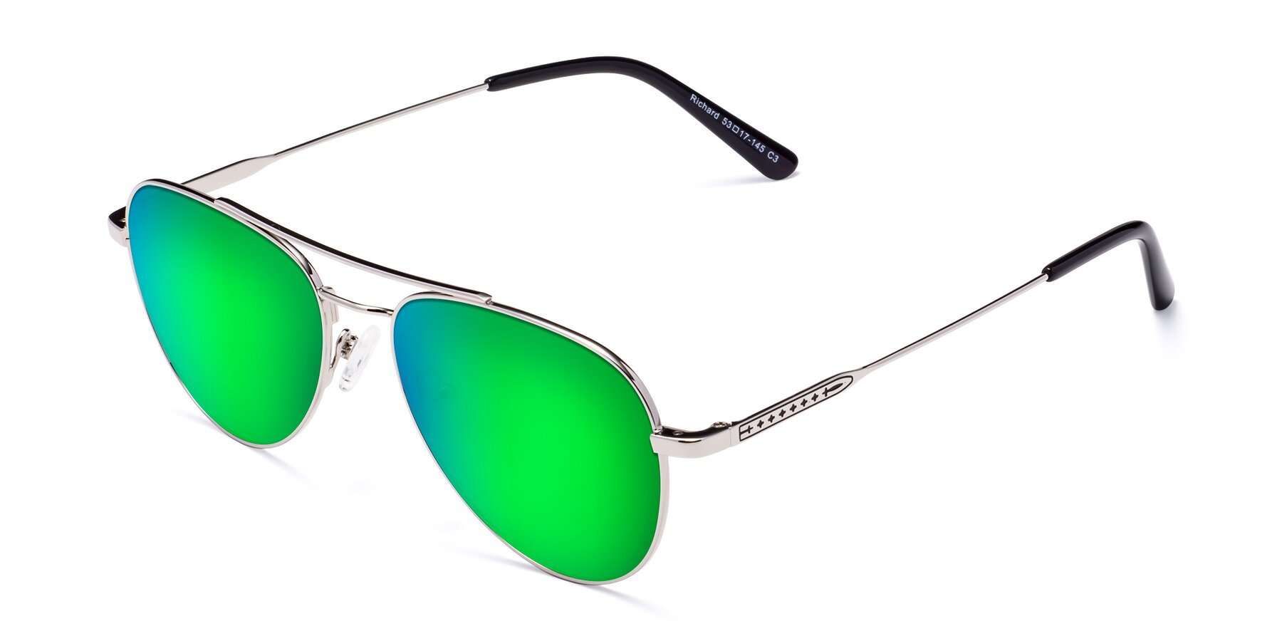 Angle of Richard in Silver with Green Mirrored Lenses