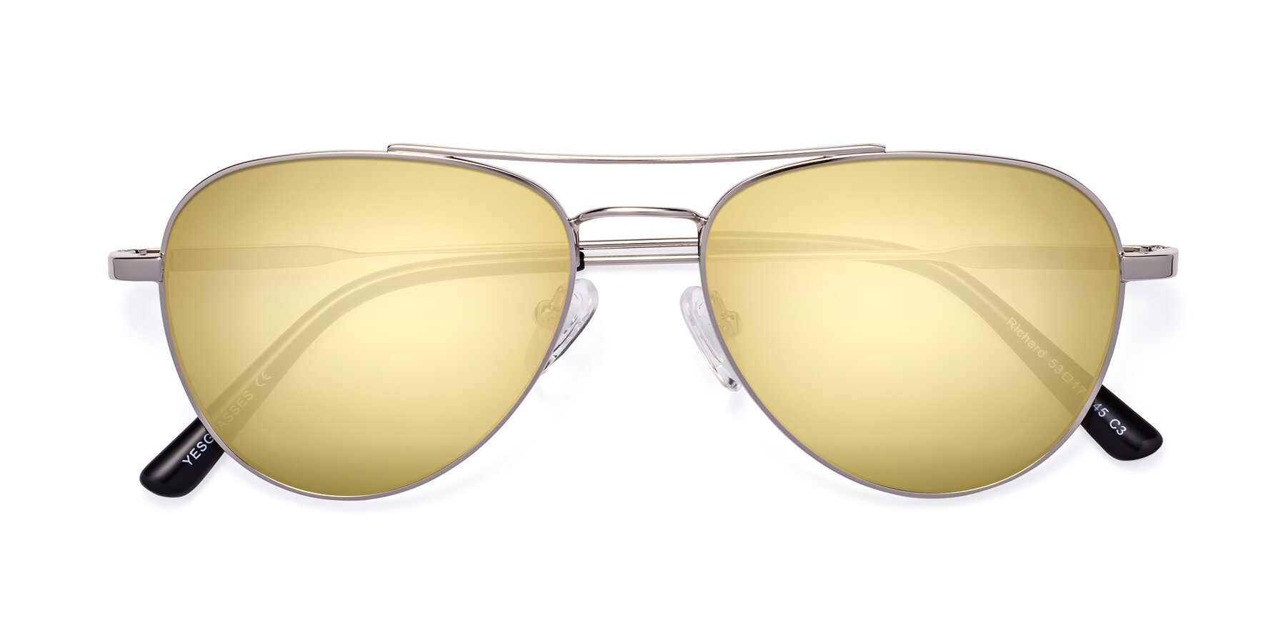 Folded Front of Richard in Silver with Gold Mirrored Lenses
