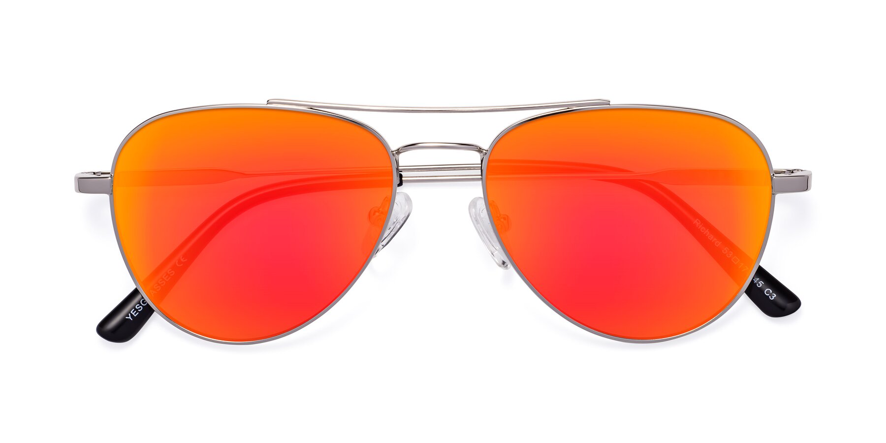 Silver Lightweight Metal Aviator Mirrored - with Red Sunwear Sunglasses Richard Gold Lenses