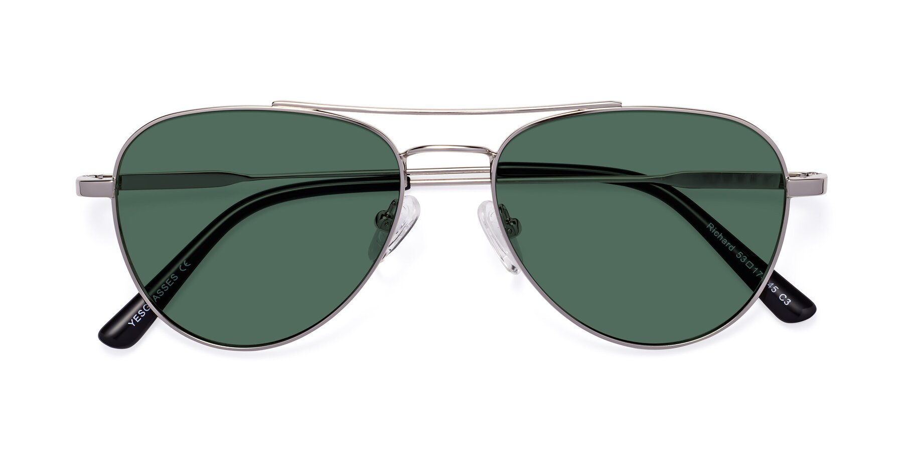 Folded Front of Richard in Silver with Green Polarized Lenses