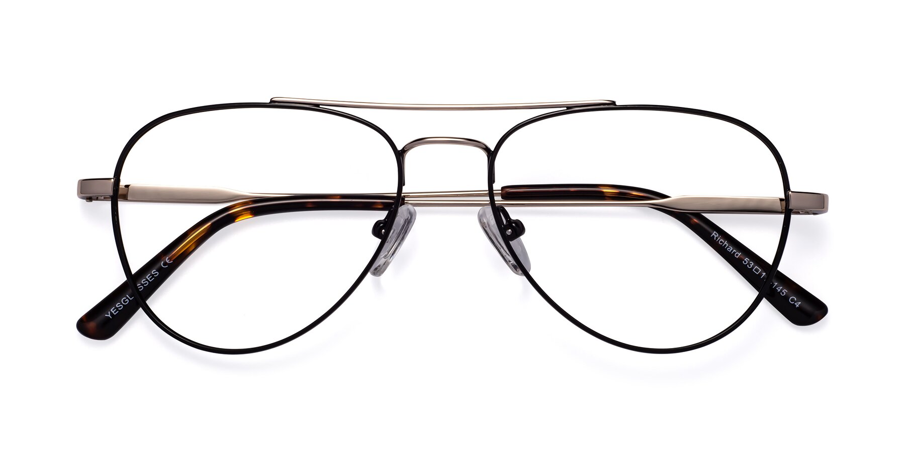 Folded Front of Richard in Black-Gold with Clear Blue Light Blocking Lenses