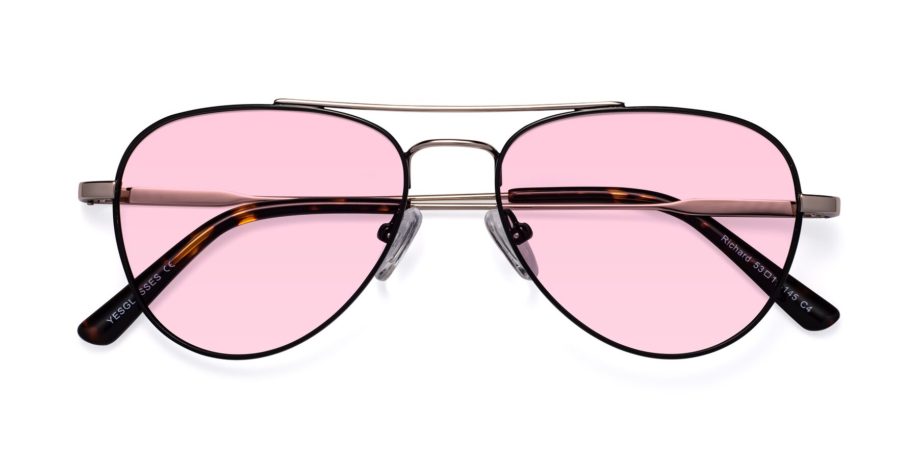 Folded Front of Richard in Black-Gold with Light Pink Tinted Lenses