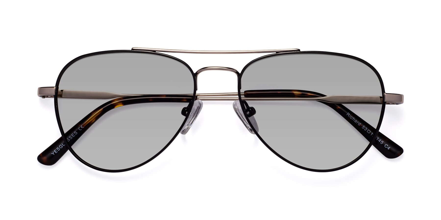 Folded Front of Richard in Black-Gold with Light Gray Tinted Lenses
