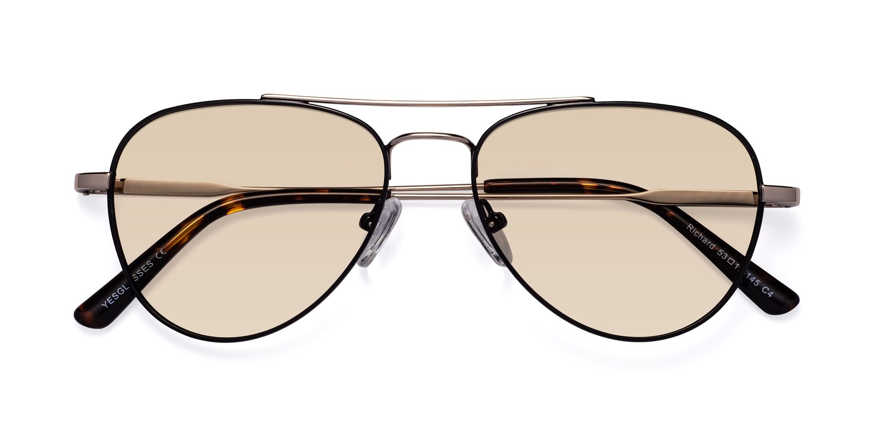 Folded Front of Richard in Black-Gold with Light Brown Tinted Lenses