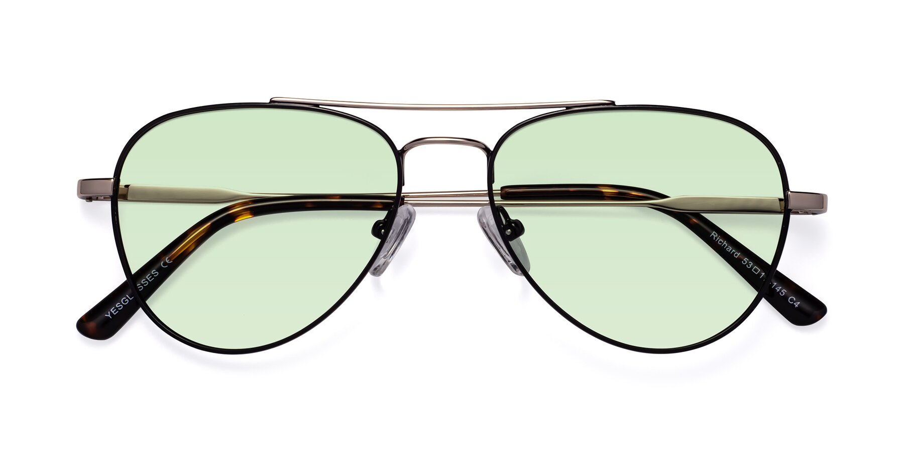 Folded Front of Richard in Black-Gold with Light Green Tinted Lenses