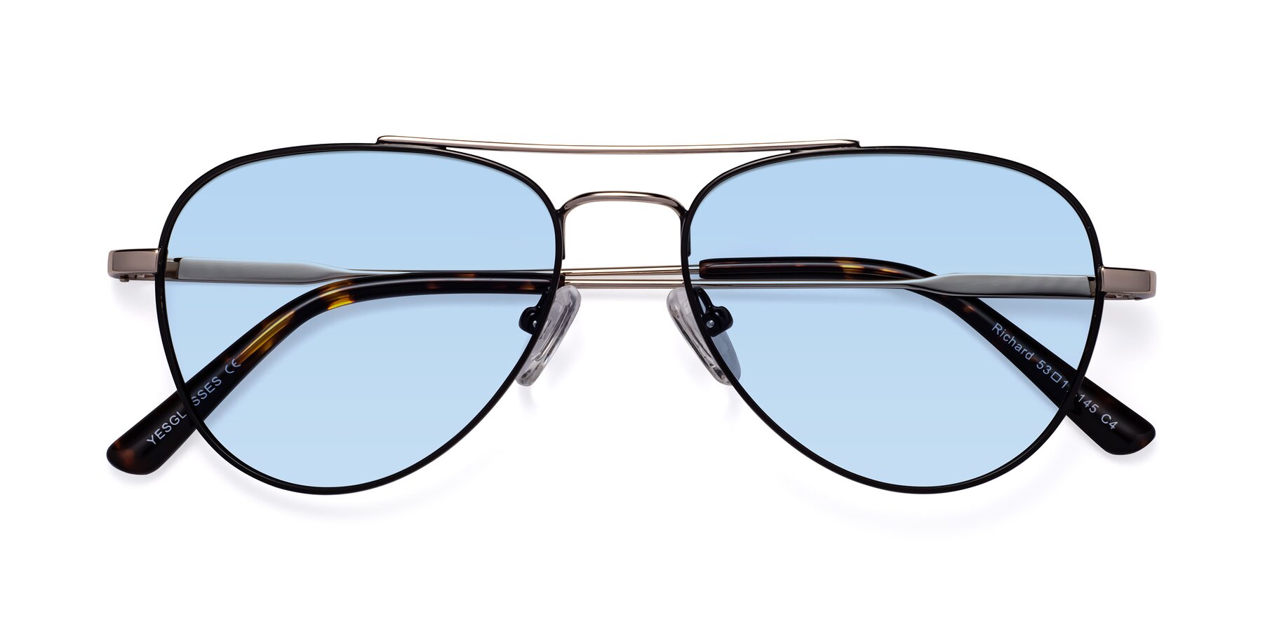 Folded Front of Richard in Black-Gold with Light Blue Tinted Lenses