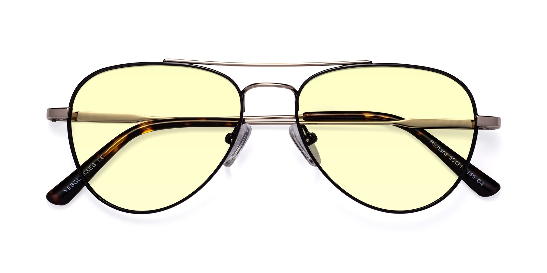 Folded Front of Richard in Black-Gold with Light Yellow Tinted Lenses