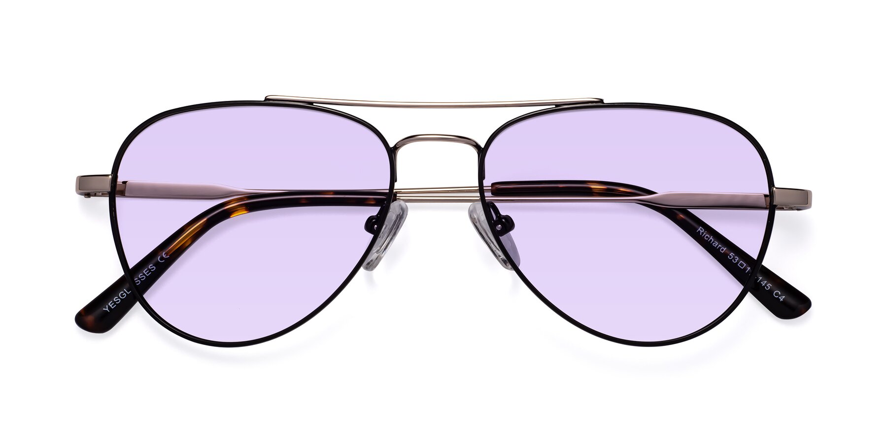 Folded Front of Richard in Black-Gold with Light Purple Tinted Lenses