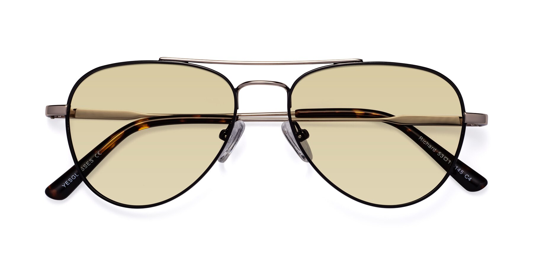 Folded Front of Richard in Black-Gold with Light Champagne Tinted Lenses