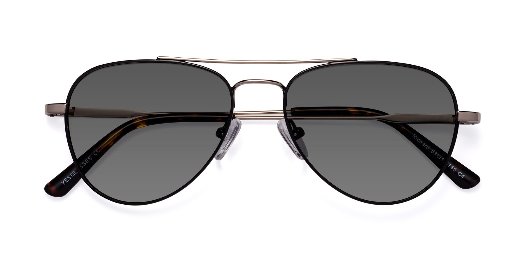 Folded Front of Richard in Black-Gold with Medium Gray Tinted Lenses