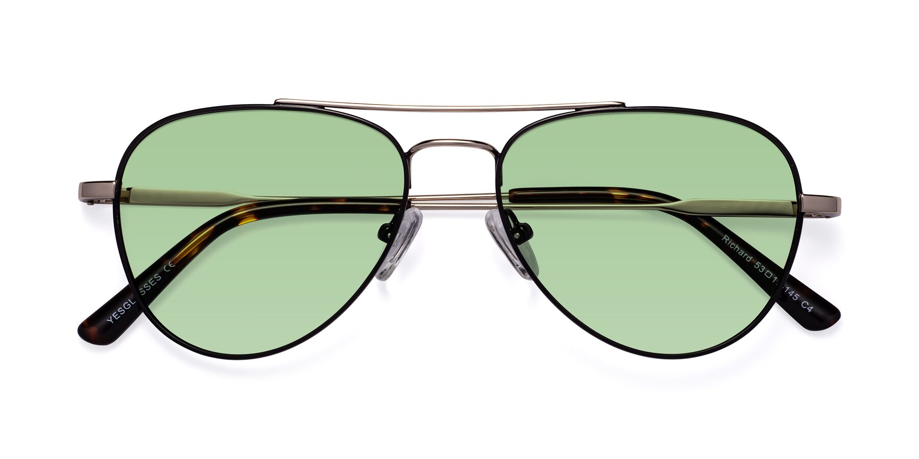 Folded Front of Richard in Black-Gold with Medium Green Tinted Lenses