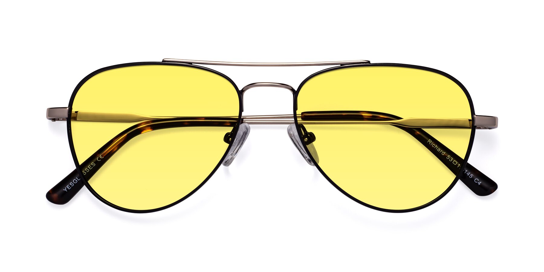 Folded Front of Richard in Black-Gold with Medium Yellow Tinted Lenses