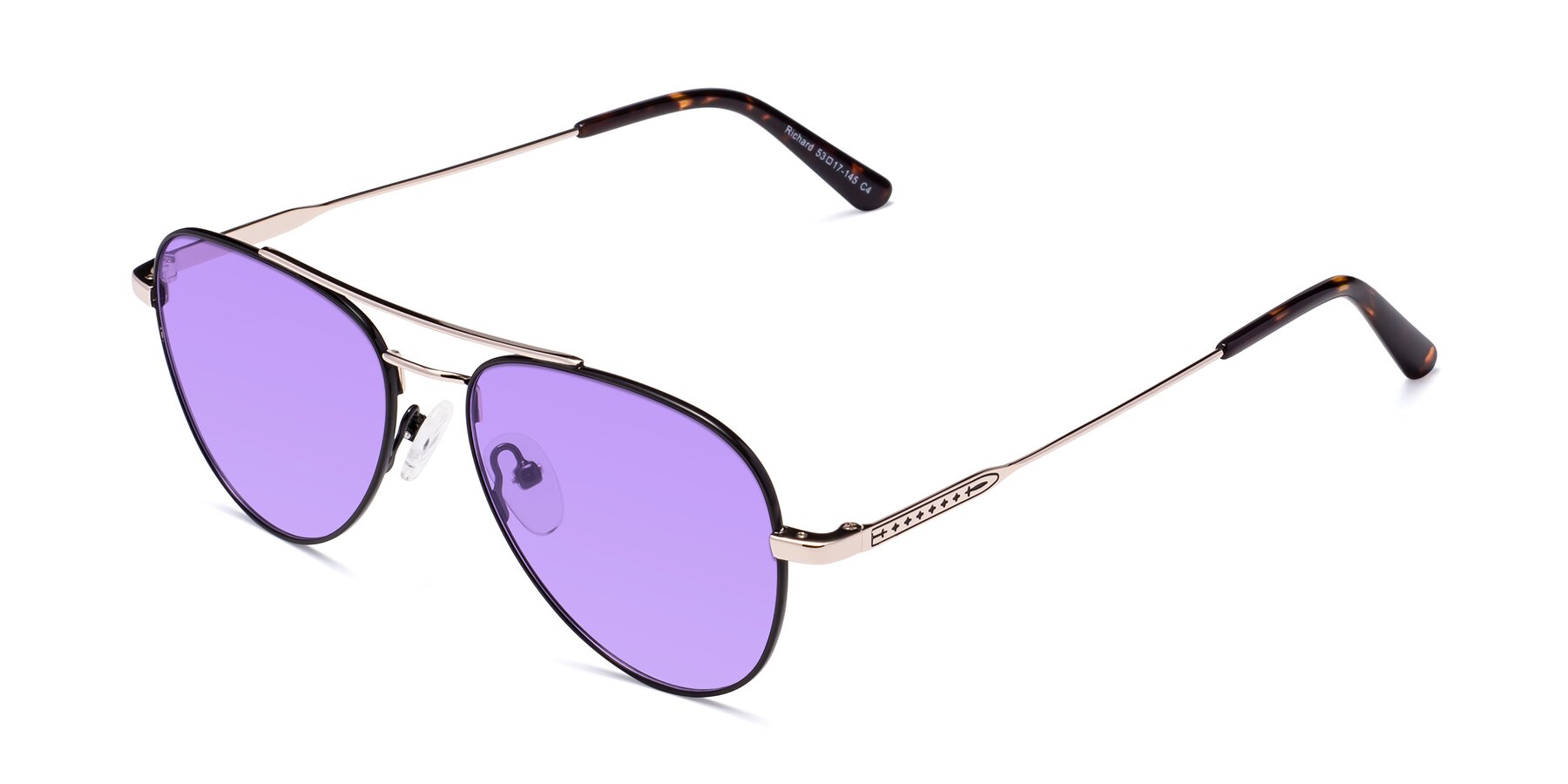 Angle of Richard in Black-Gold with Medium Purple Tinted Lenses
