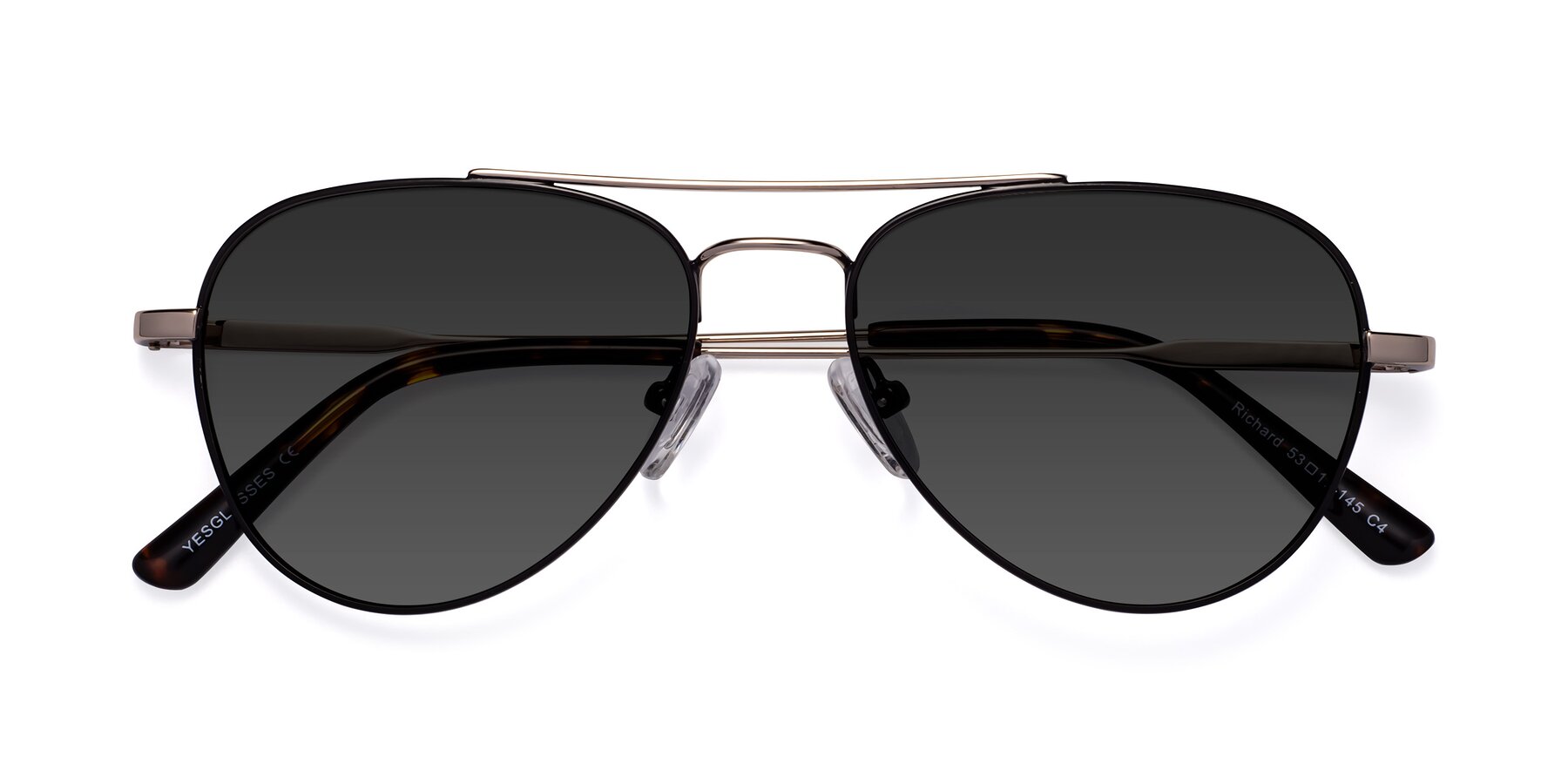 Folded Front of Richard in Black-Gold with Gray Tinted Lenses