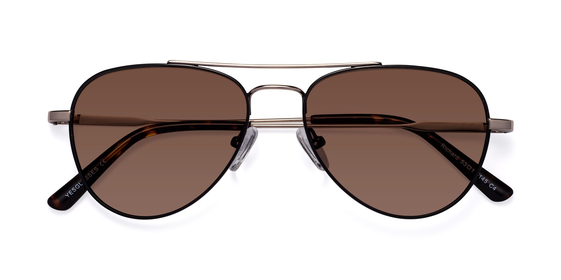 Folded Front of Richard in Black-Gold with Brown Tinted Lenses