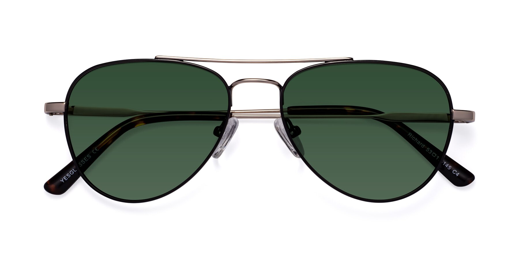 Folded Front of Richard in Black-Gold with Green Tinted Lenses