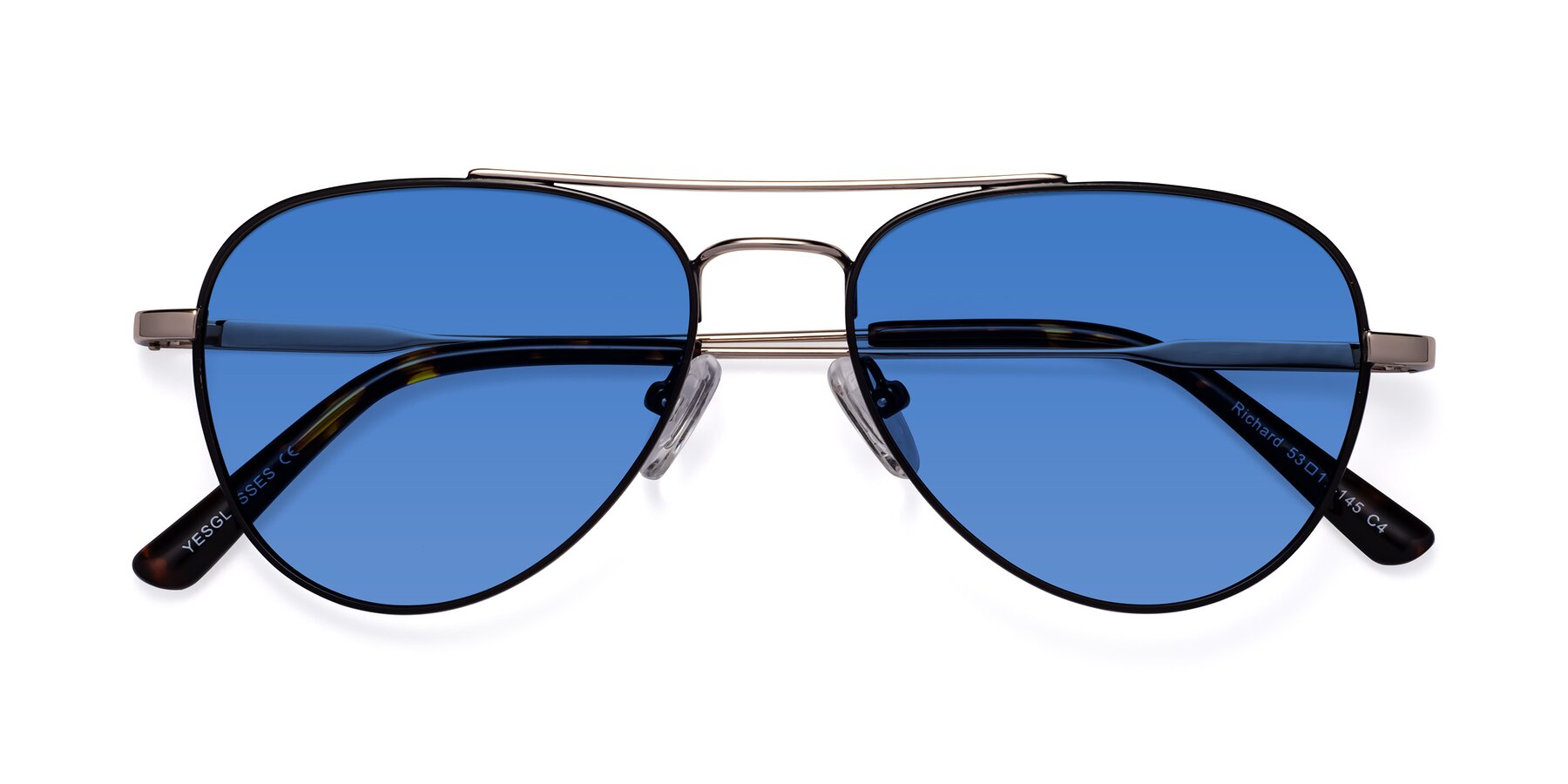 Folded Front of Richard in Black-Gold with Blue Tinted Lenses